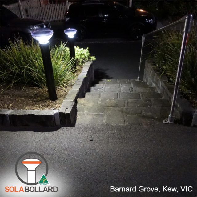 Solar bollards gently lighting a tree-lined Kew street, VIC